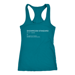 Showroom Standard Def Racerback Tank WHITE print