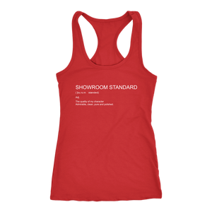 Showroom Standard Def Racerback Tank WHITE print