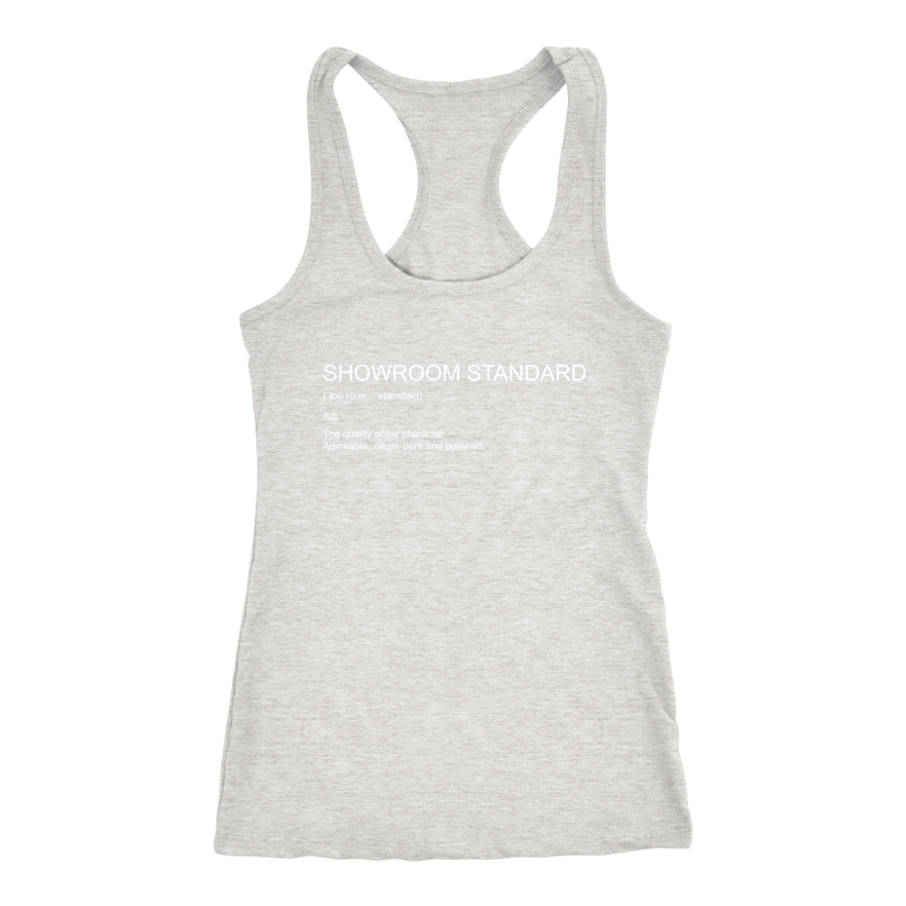 Showroom Standard Def Racerback Tank WHITE print