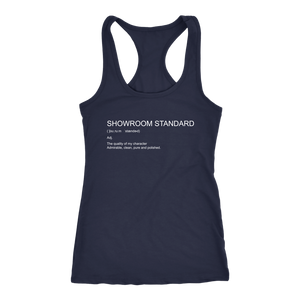 Showroom Standard Def Racerback Tank WHITE print