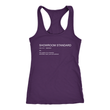 Load image into Gallery viewer, Showroom Standard Def Racerback Tank WHITE print
