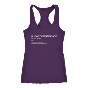 Showroom Standard Def Racerback Tank WHITE print