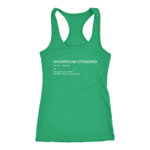 Showroom Standard Def Racerback Tank WHITE print