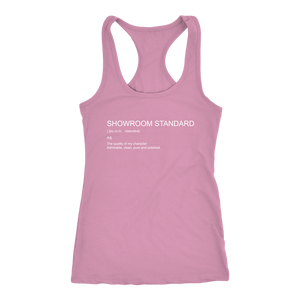 Showroom Standard Def Racerback Tank WHITE print